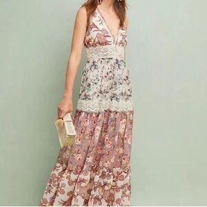 Anthropologie Ranna Gill Boho Floral Crochet Trim Maxi Dress - Women’s XS NWOT